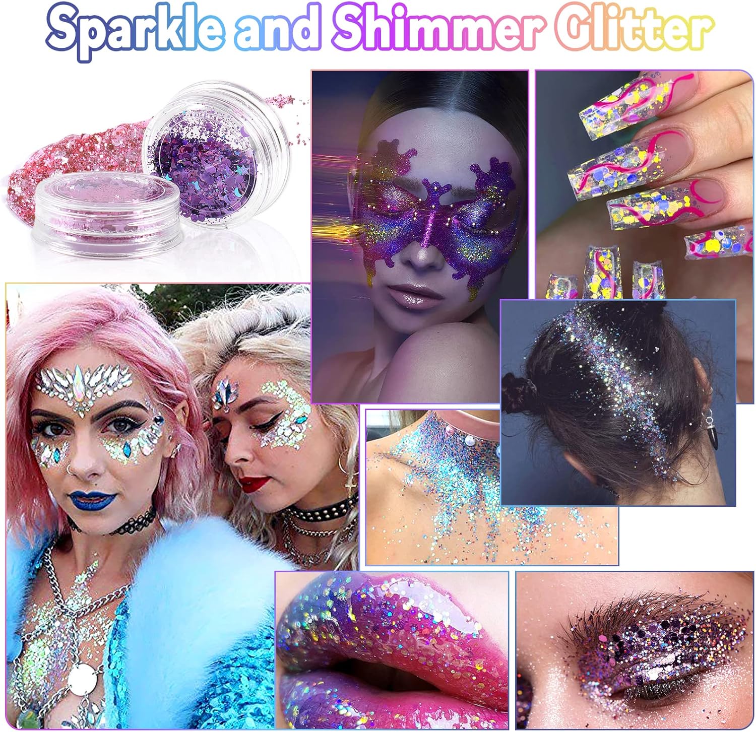 Laza Body Glitter - 2 Jars Pink Iridescent Sequins with Glitter Glue