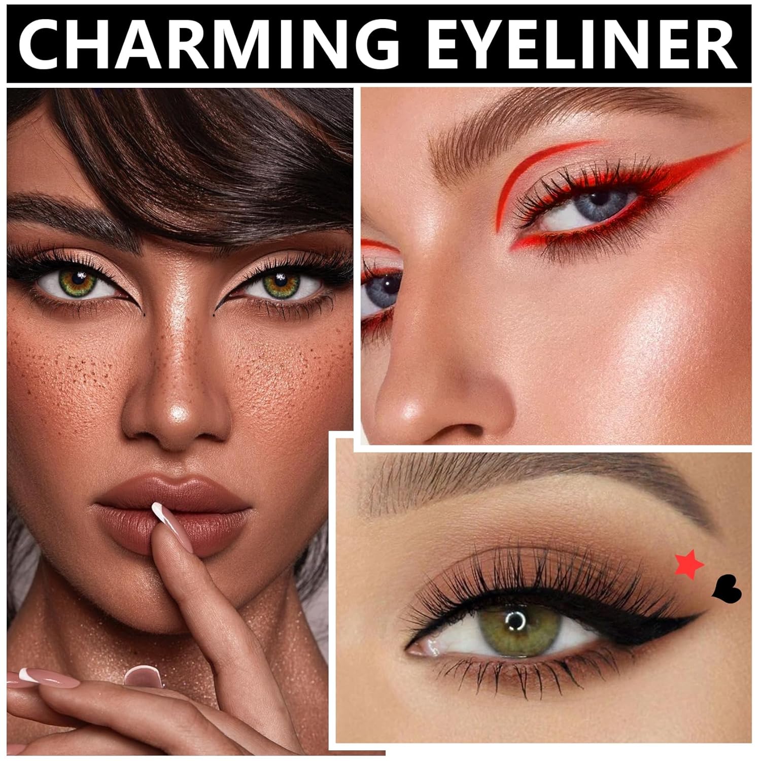 2PCS Red Black Heart Stamp Eyeliner for Costume Makeup