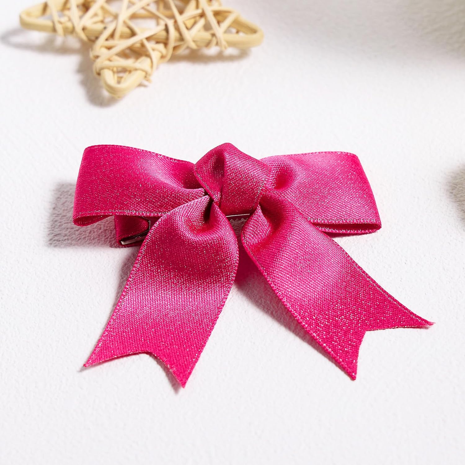 KCHIES Glitter Hot Pink Hair Bow Clips 3 Handmade Pair