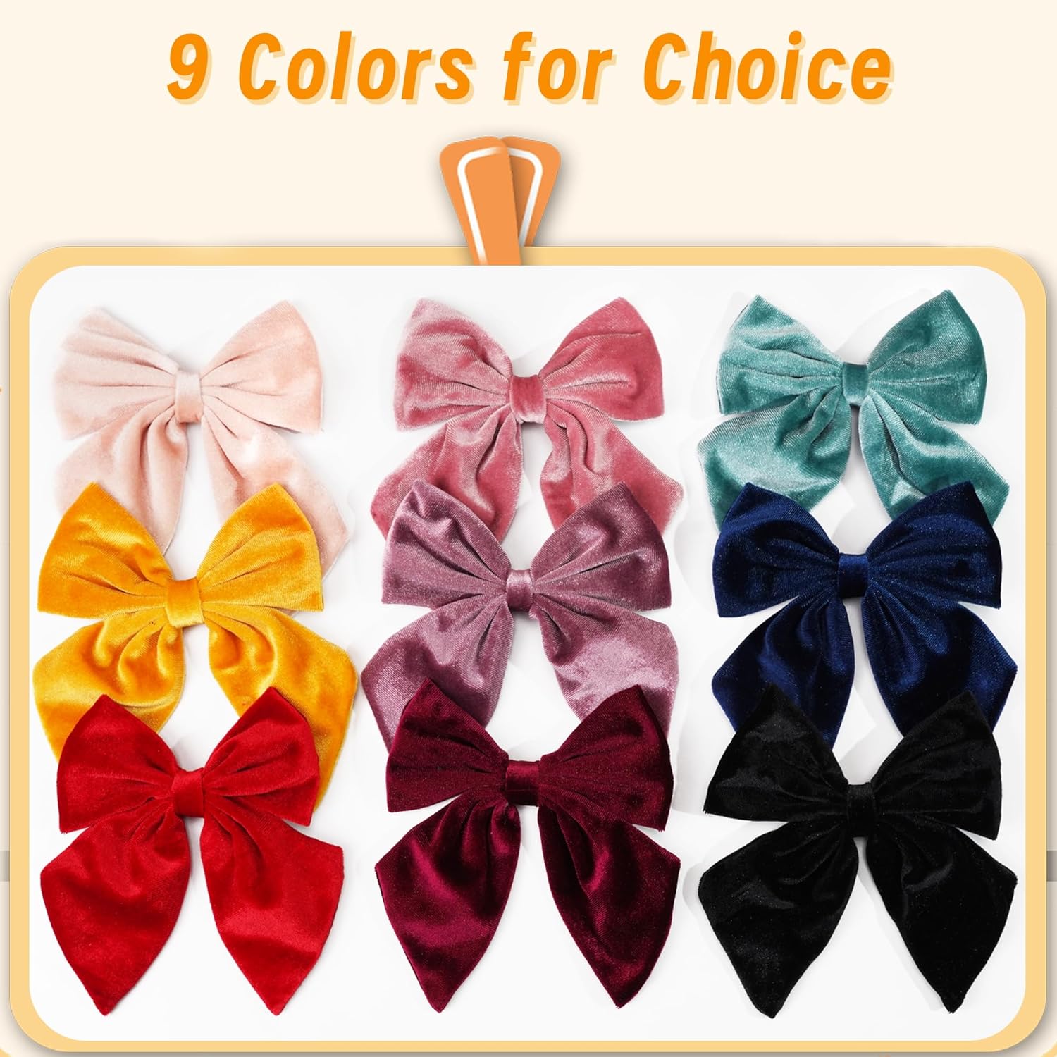DED 9PCS Velvet Hair Bows with Alligator Clips for Girls