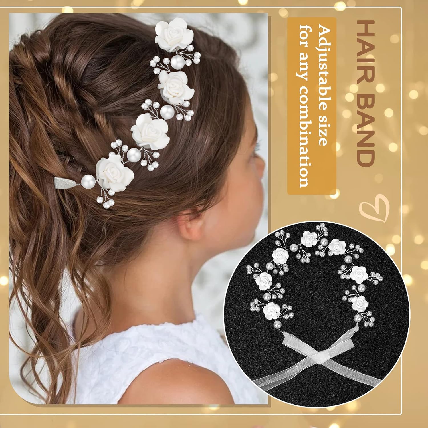 Tanfeine Princess Headband with Pearls and White Flowers for Girls First Communion