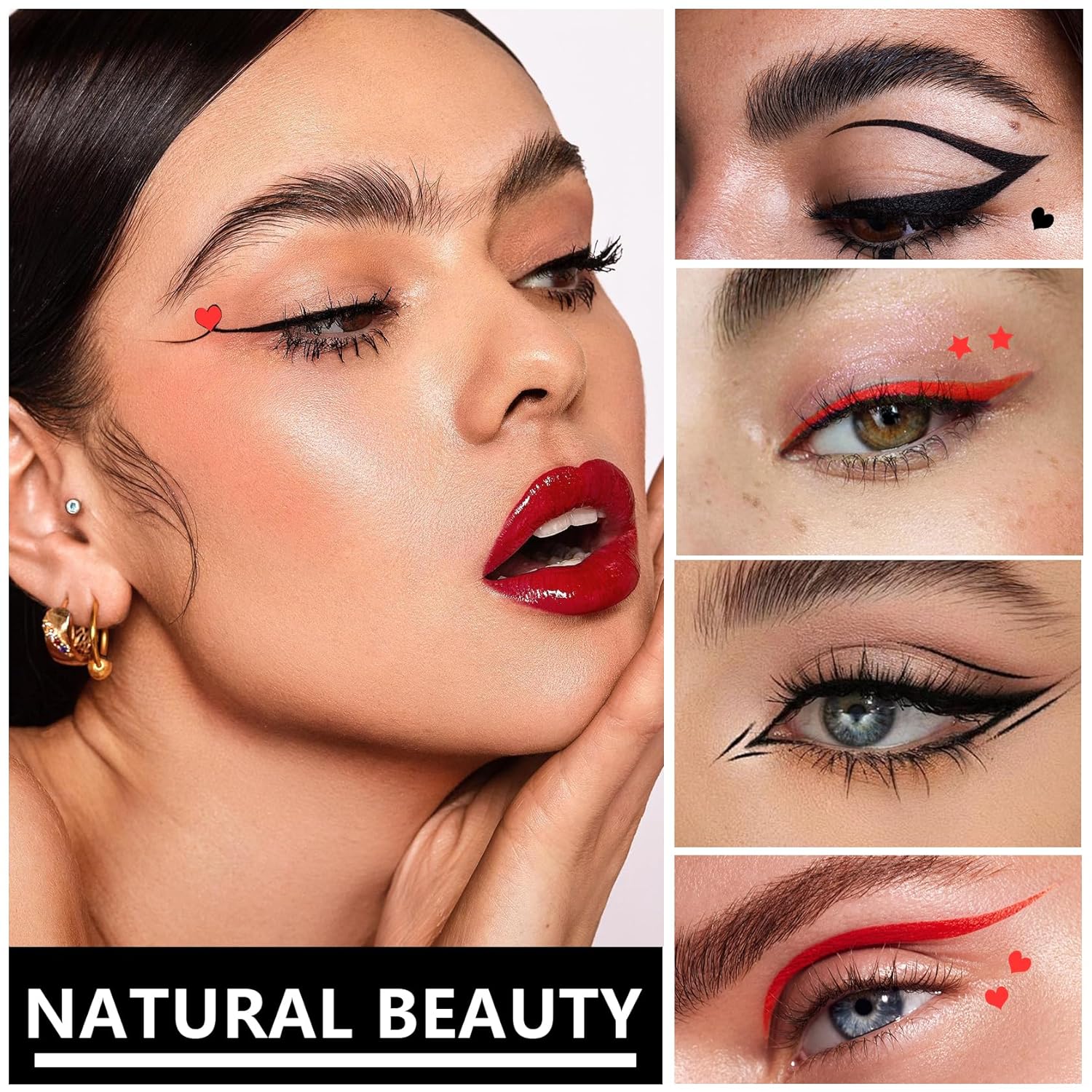 2PCS Red Black Heart Stamp Eyeliner for Costume Makeup