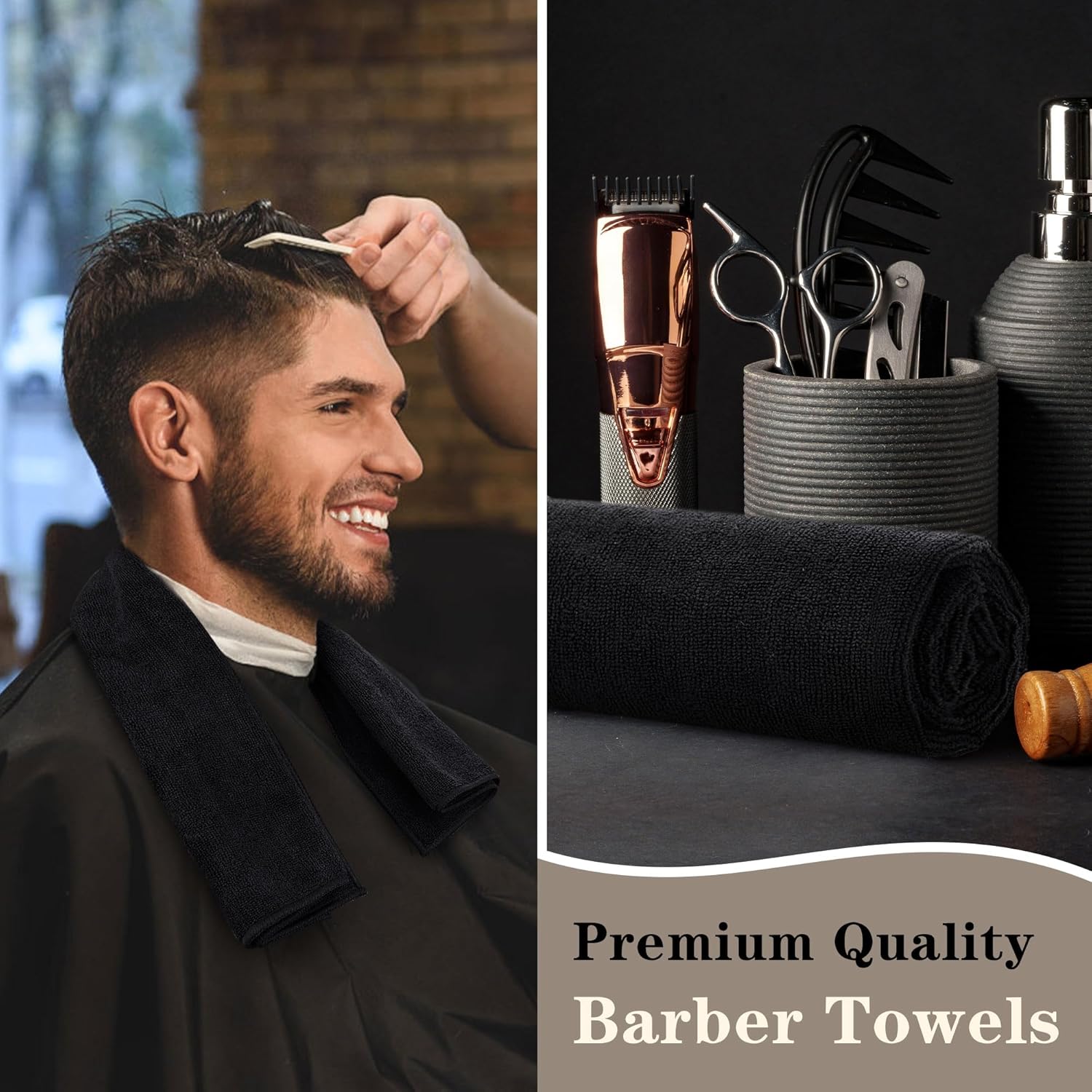 Fixsmith Salon Towels 12 Pack Black Microfiber Hair Drying Towels