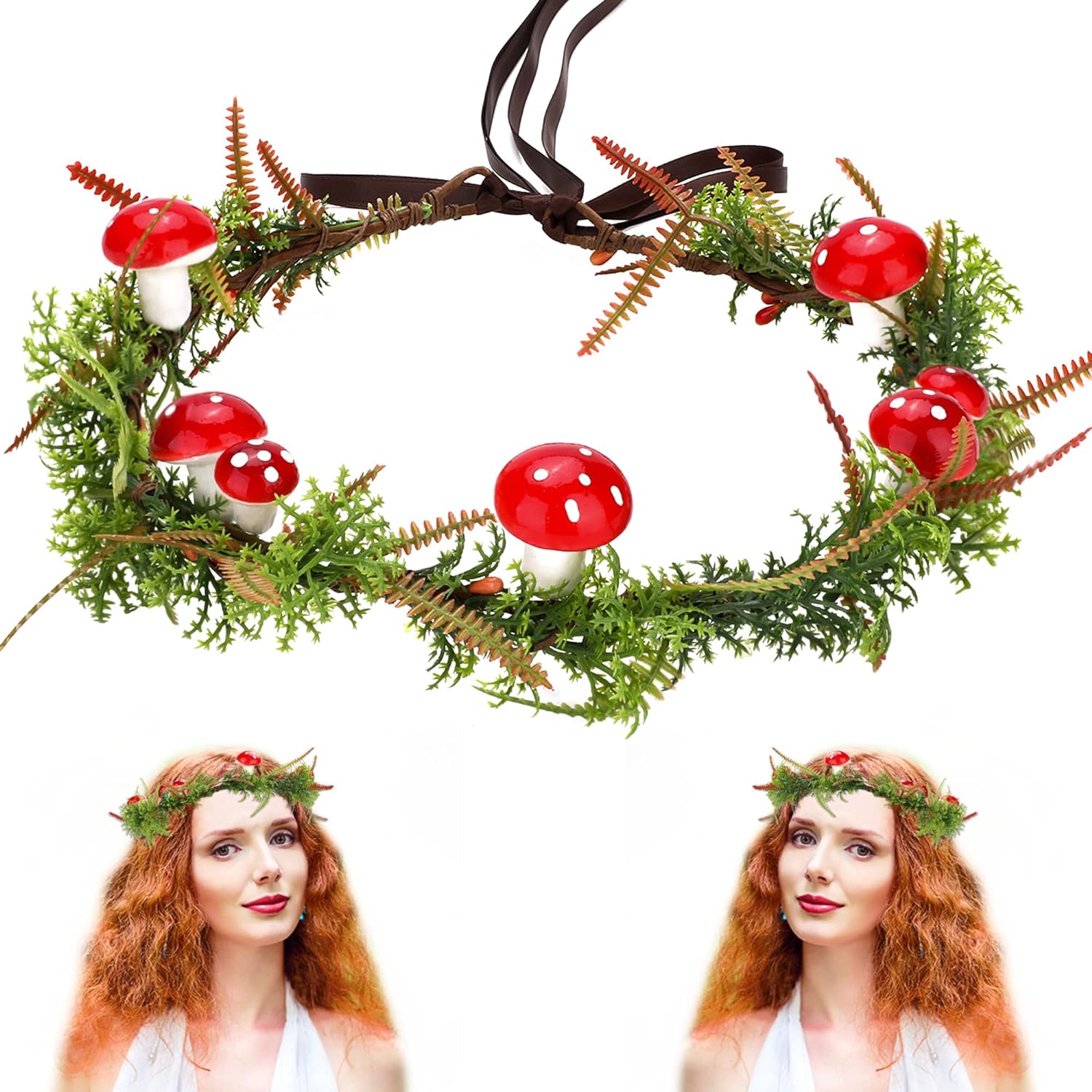 MOSTORY Green Elf Mushroom Crown Headband for Women Girls
