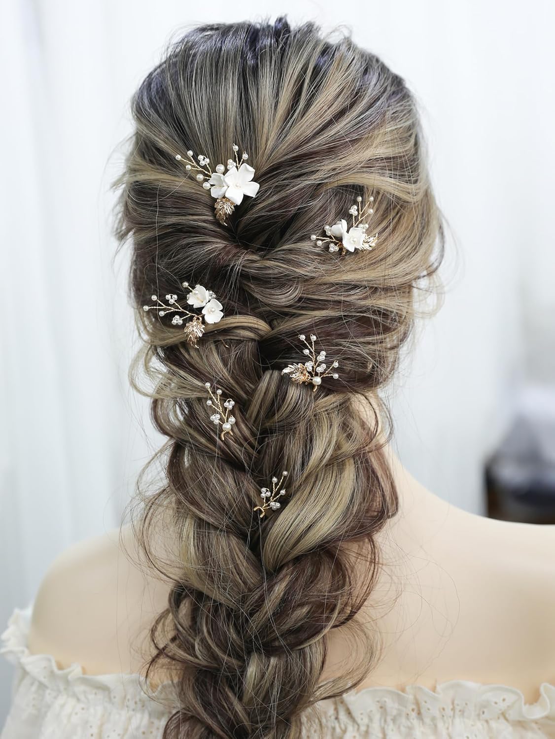 Handmade Pearl Hair Clips 6Pcs Gold Leaf Wedding Accessories