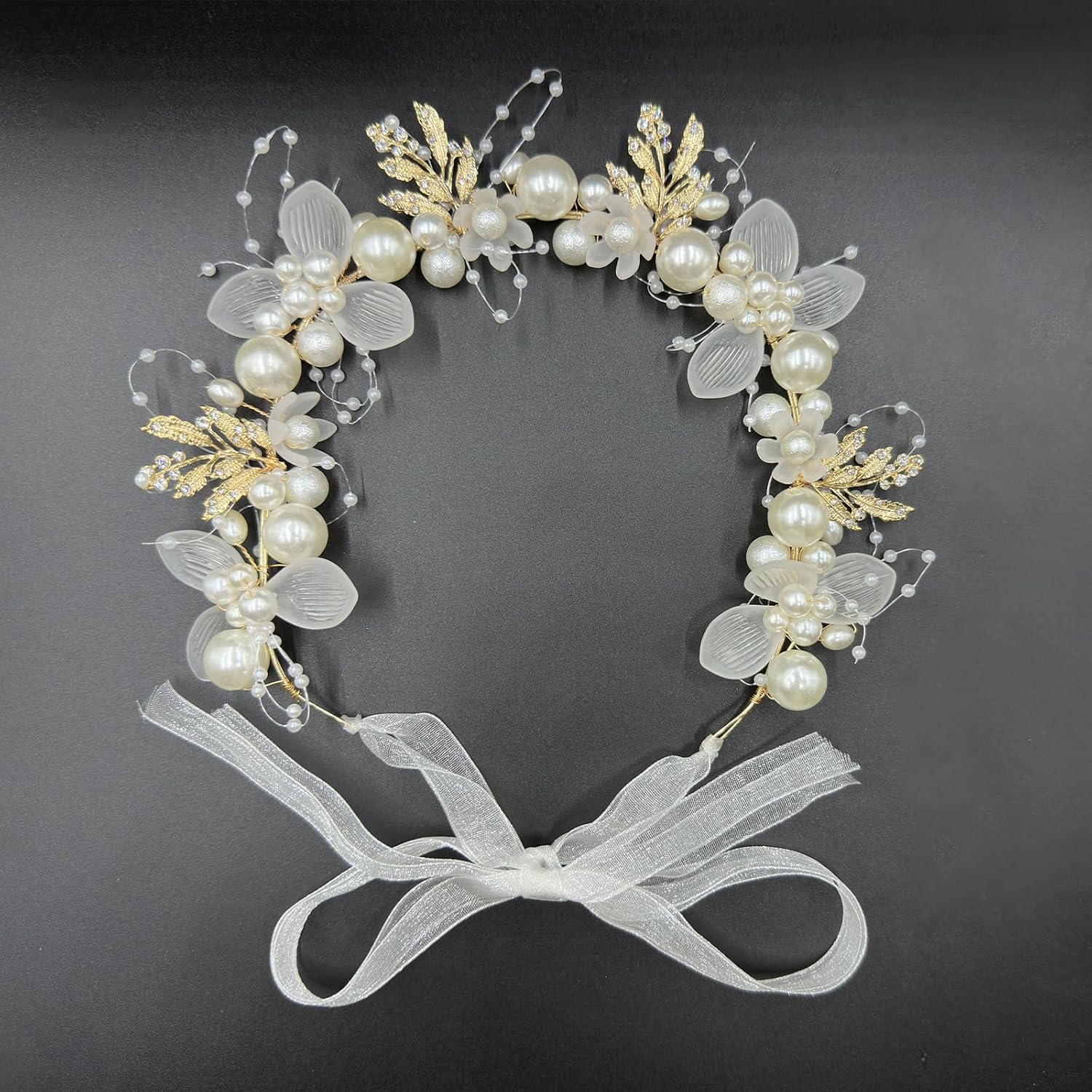 Binrina Hairband - Elegant Pearl Crystal Flower Headpiece for Princess Bridesmaid