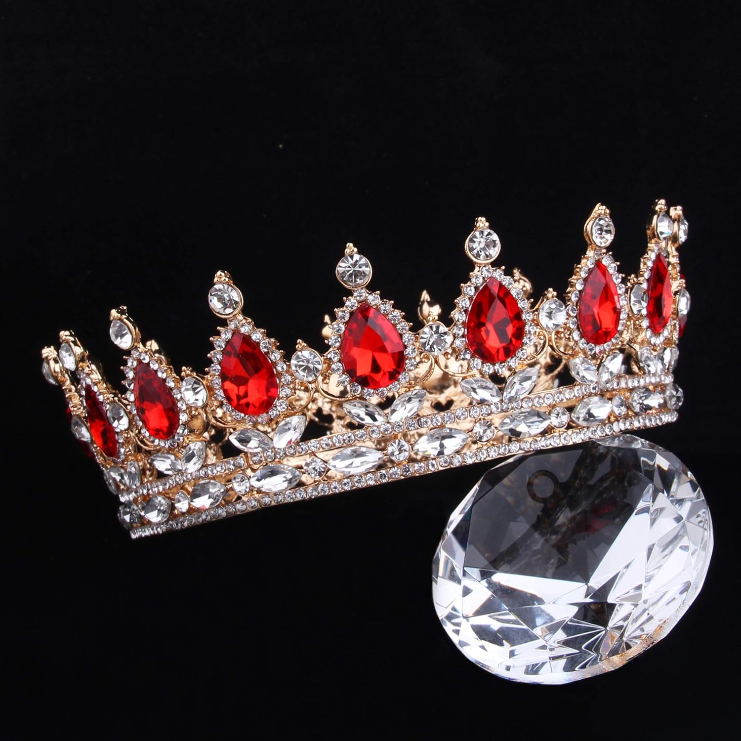 Vofler Queen Crown Headband - Gold Plated Alloy Rhinestone