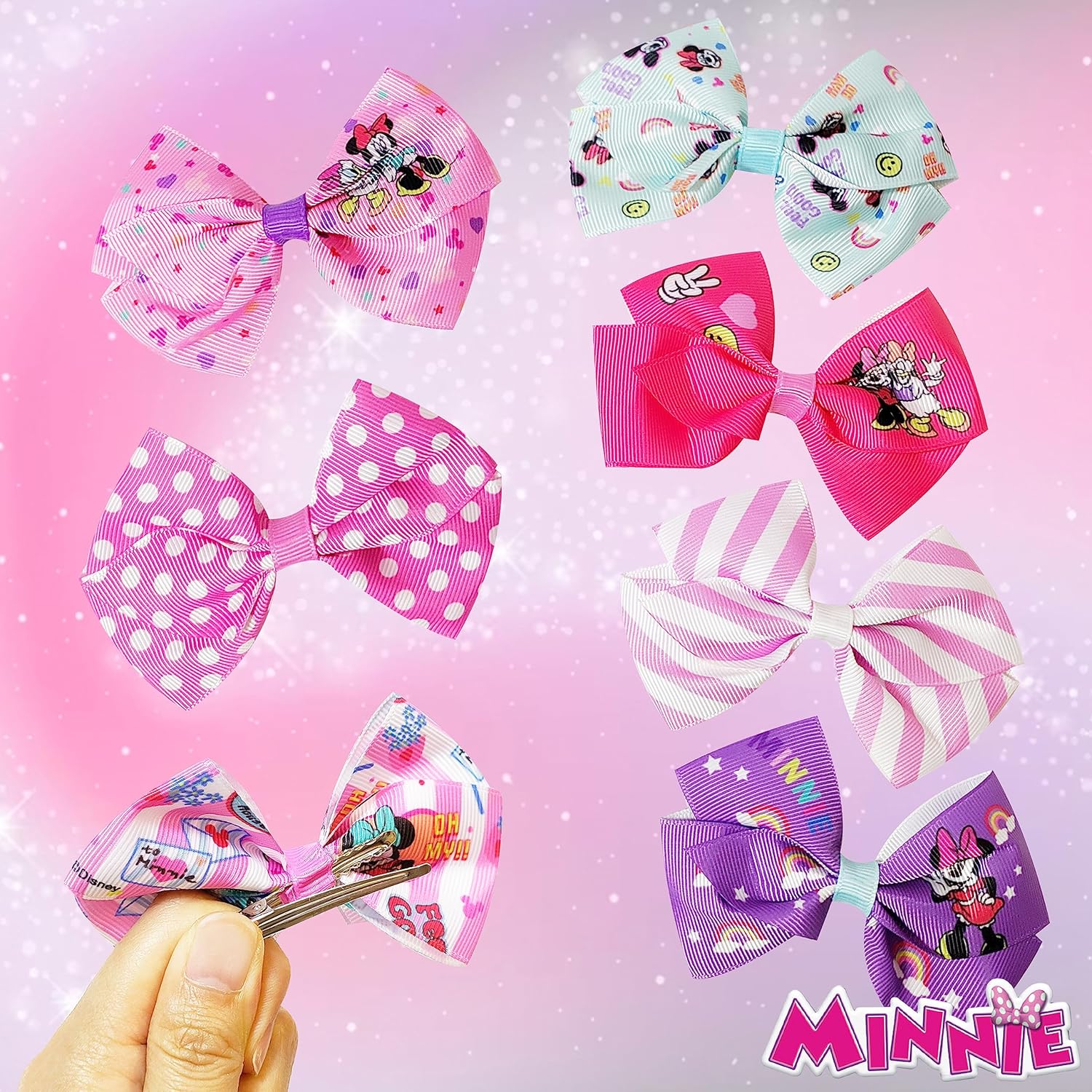 Disney Minnie Mouse Hair Bow Set - 7 Pieces with Clips