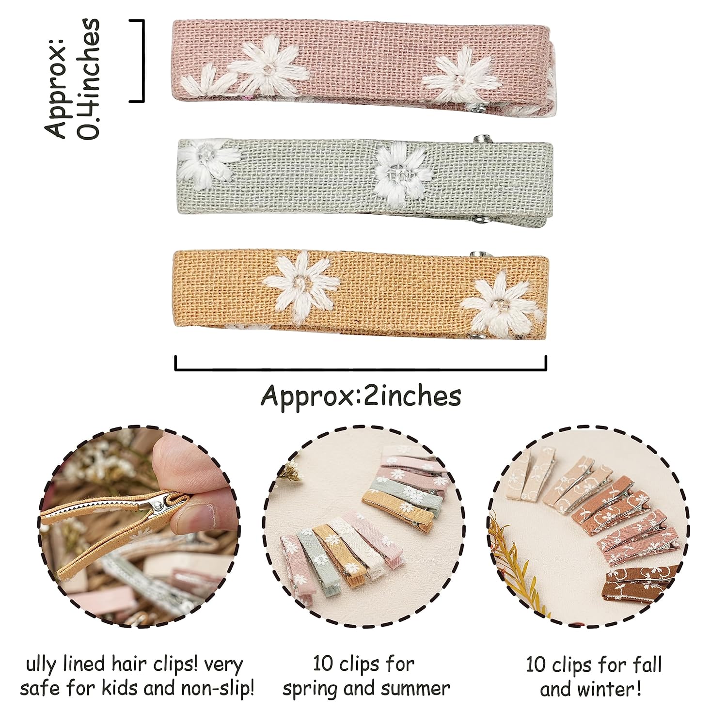 20pcs Alligator Hair Clips with Flower Embroidery for Girls and Women