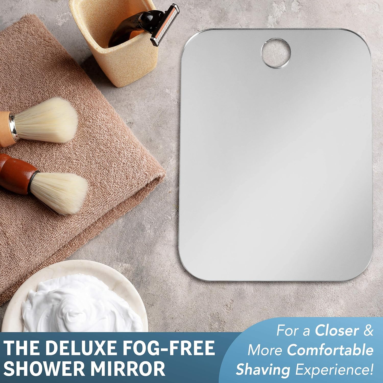 Deluxe Anti-Fog Shaving Mirror with Hook and Handheld Option 1