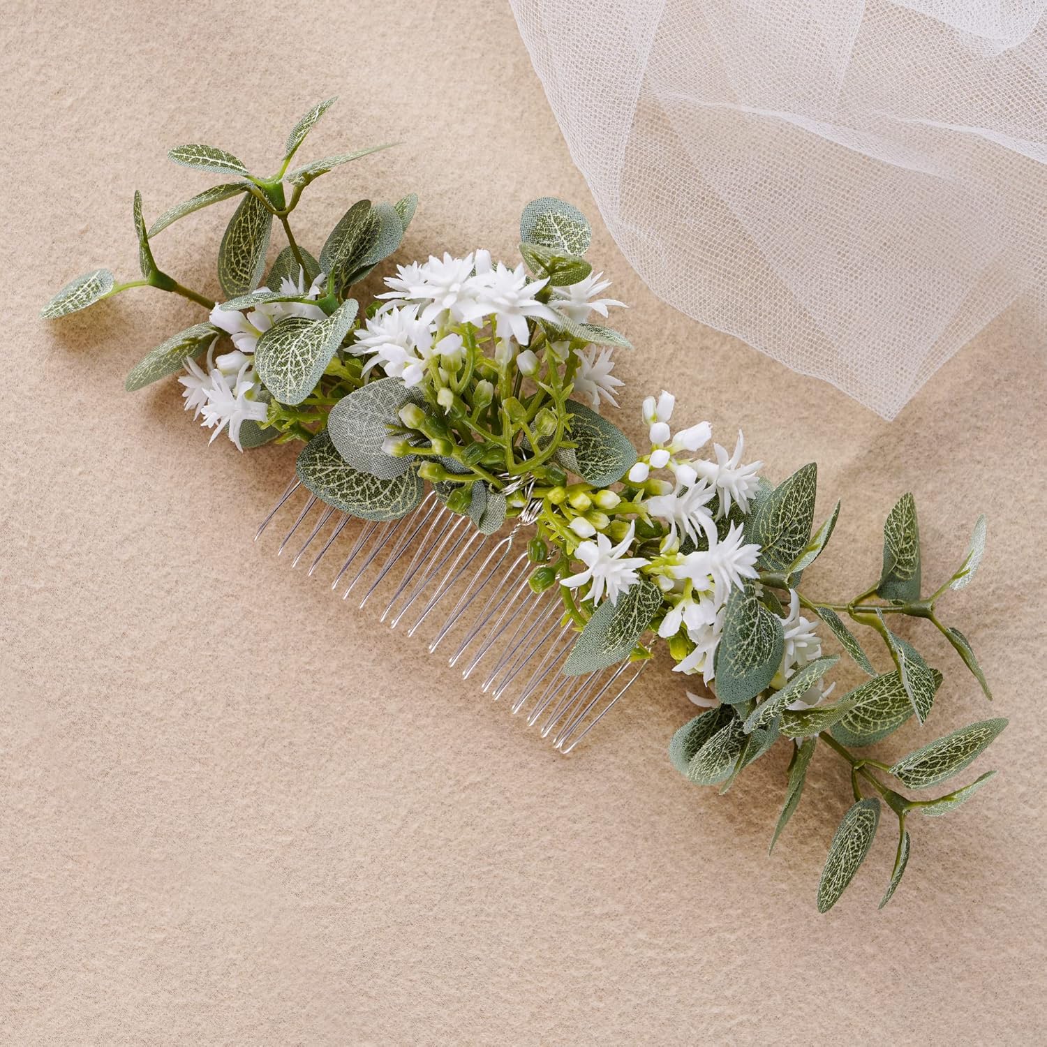 Handmade Green Flower Hair Comb - Boho Wedding Accessory