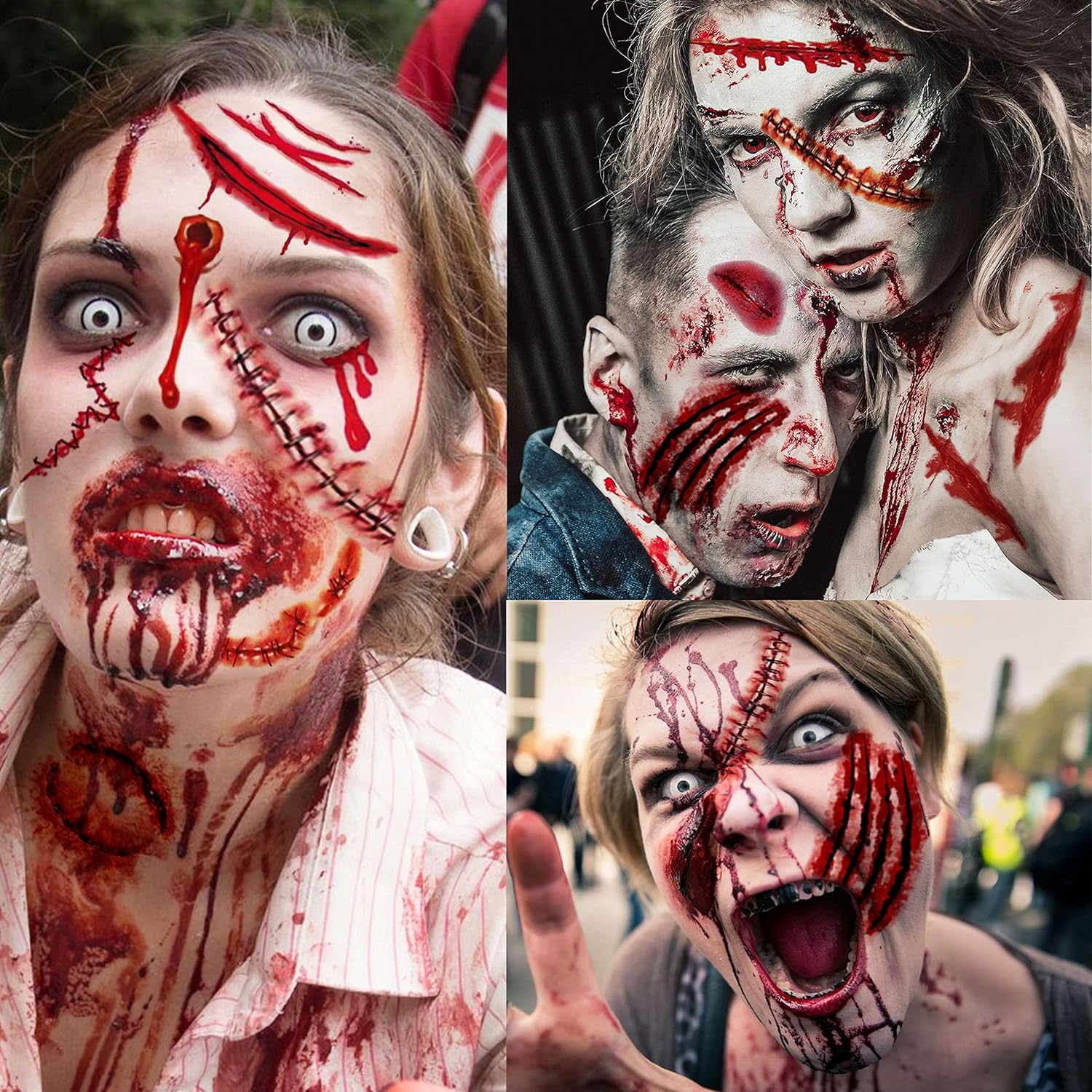 VANTATY 215 PCS 30 Sheets 3D Fake Scars Temporary Halloween Makeup Kit