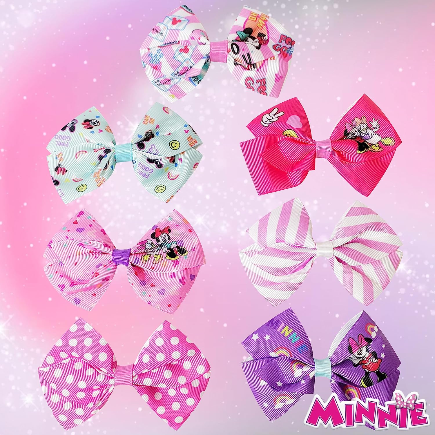 Disney Minnie Mouse Hair Bow Set - 7 Pieces with Clips
