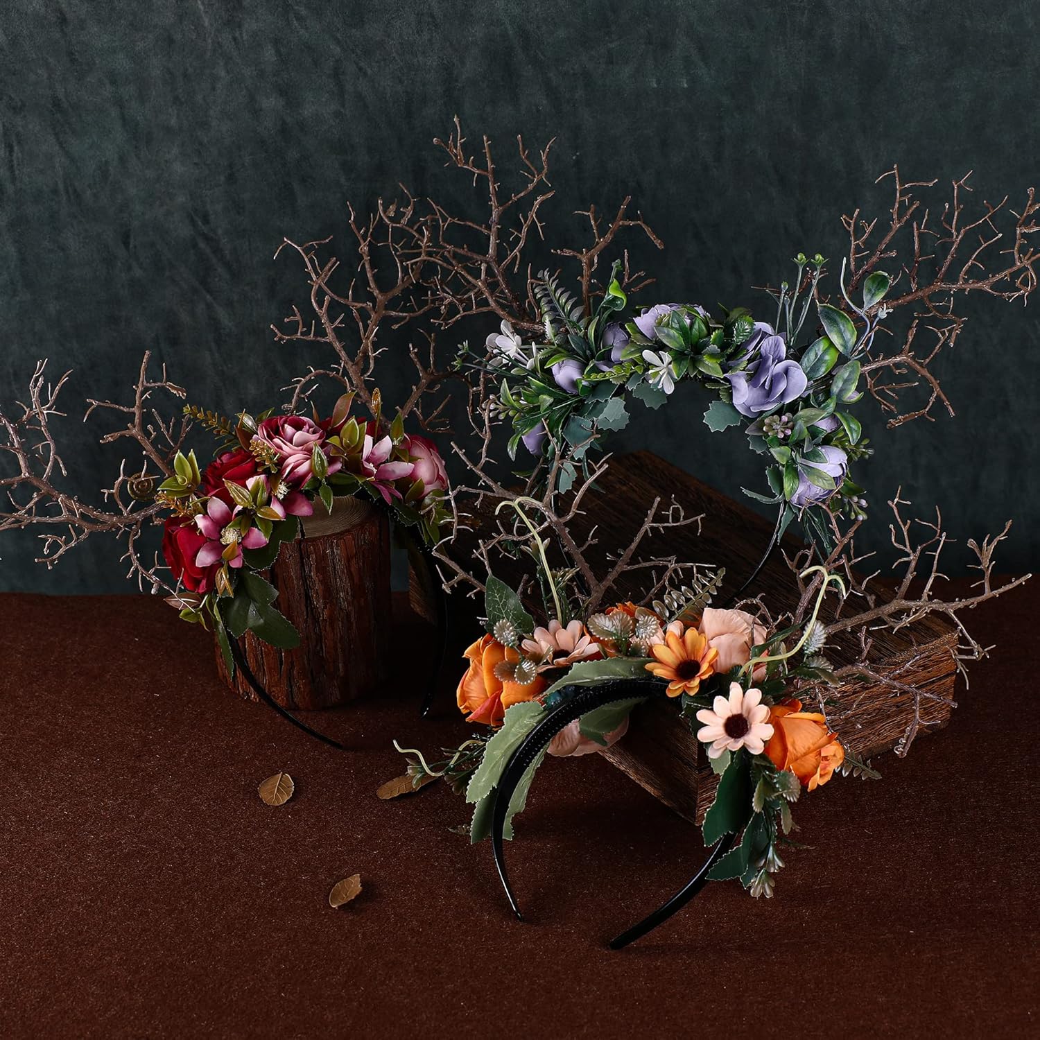 MOSTORY Woodland Branch Headband with Purple Rose
