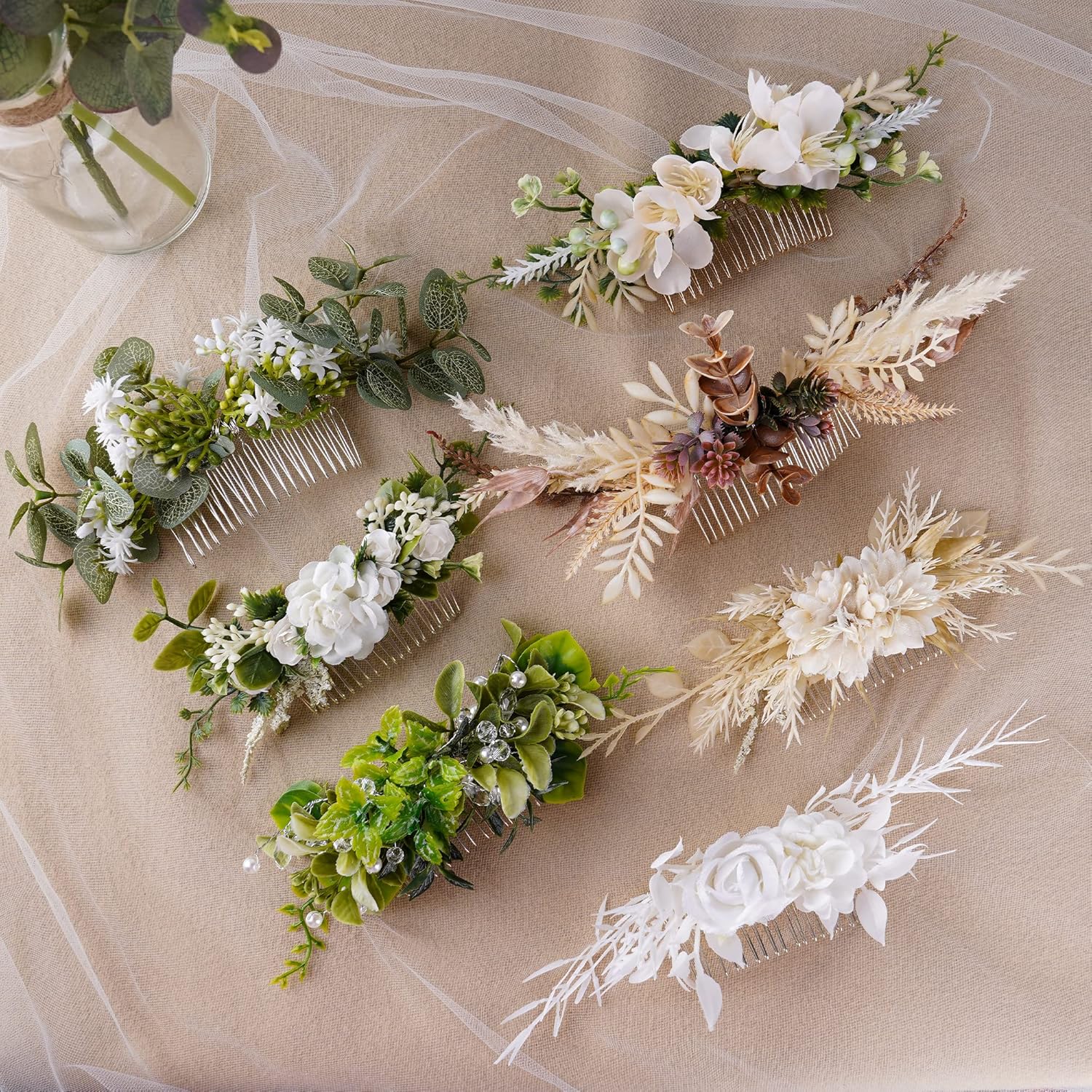 Handmade Green Flower Hair Comb - Boho Wedding Accessory
