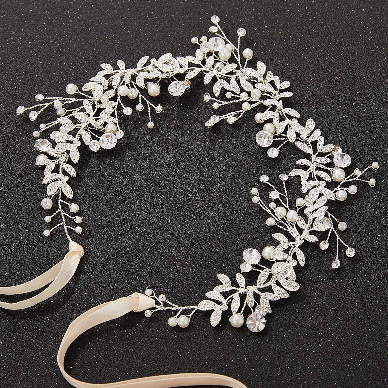 SWEETV Crystal Wedding Headband with Pearls and Rhinestones
