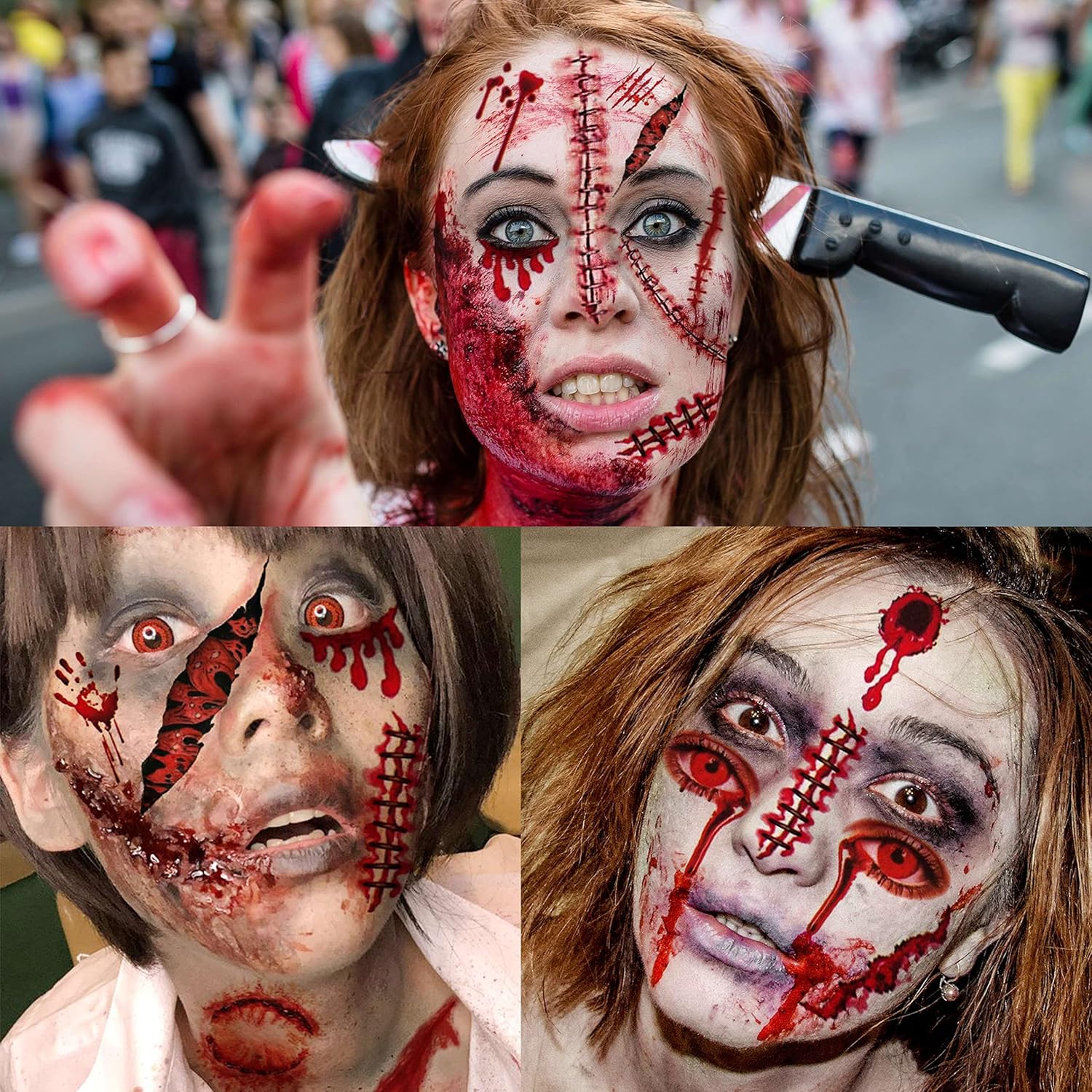 VANTATY 215 PCS 30 Sheets 3D Fake Scars Temporary Halloween Makeup Kit