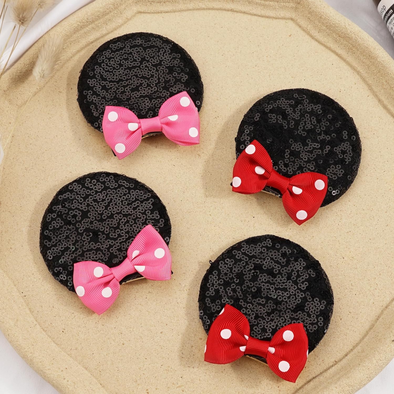 Ayesha Mouse Ears Hair Clips 4PCS Costume Bows for Baby Girls