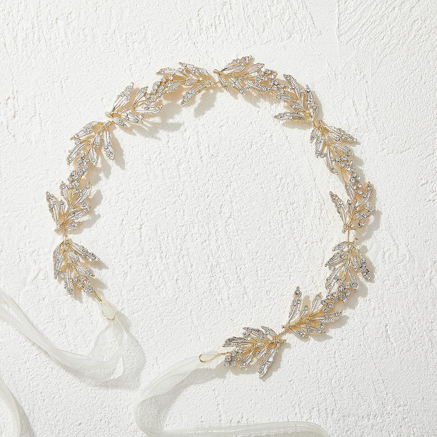 SWEETV Leaf Bridal Headband with Rhinestones